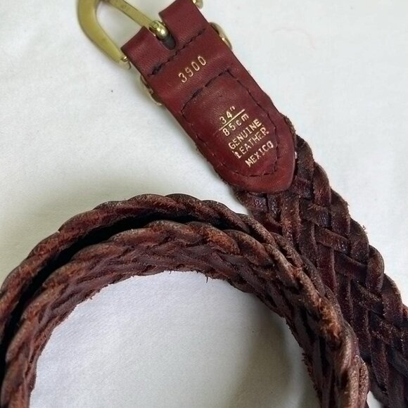 Vintage Leather Braided Belt Brass Buckle BoHo Chic Haute Hippie Rodeo Gal - Picture 8 of 9